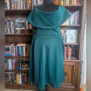 BOOHOO Emerald Off Shoulder Dress